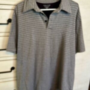 Men’s Structure Black and Gray Striped Polo Shirt